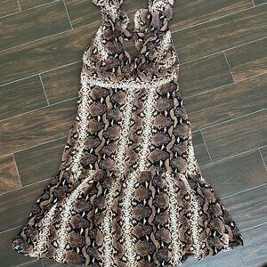 River Island Ruffled Brown Snake Print Dress Size 16 NWT